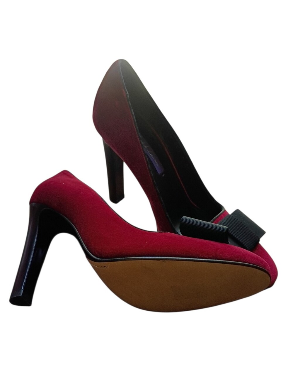 Ralph Lauren Purple Label Red Velvet Heels Size 37B Box Included - Picture 3 of 7